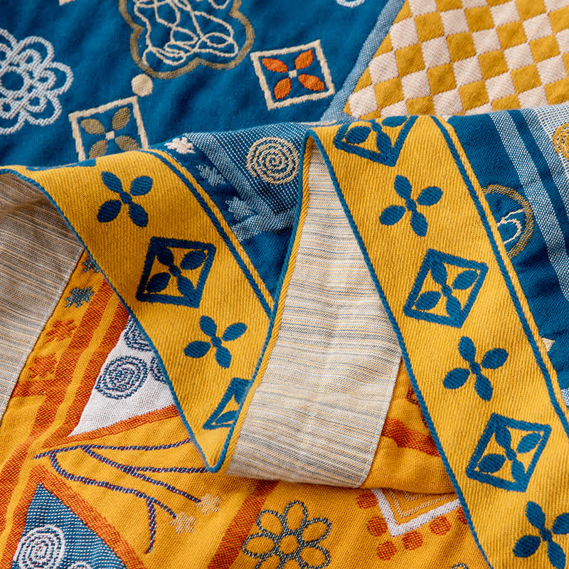 Geometric Pattern Patchwork Natural Cotton Quilt - image 3