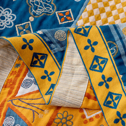 Geometric Pattern Patchwork Natural Cotton Quilt - image 3