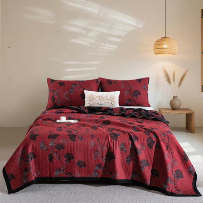 Ginkgo Leaf Organic Cotton Reversible Quilt - Red - 2PCS Pillowcases - 20" x 36" - image 0