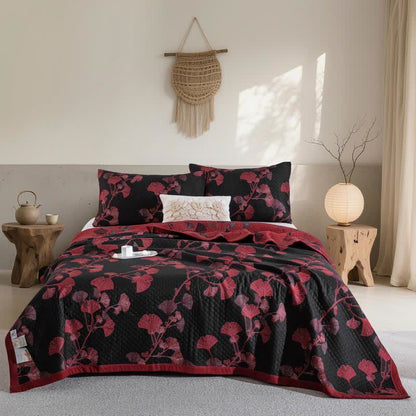 Ginkgo Leaf Organic Cotton Reversible Quilt - Black - 2PCS Pillowcases - 20" x 36" - image 9