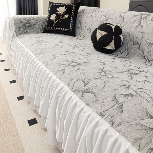 Chenille Lily Ruffle Sofa Protector - Light Gray - 71" x 134" - image 0