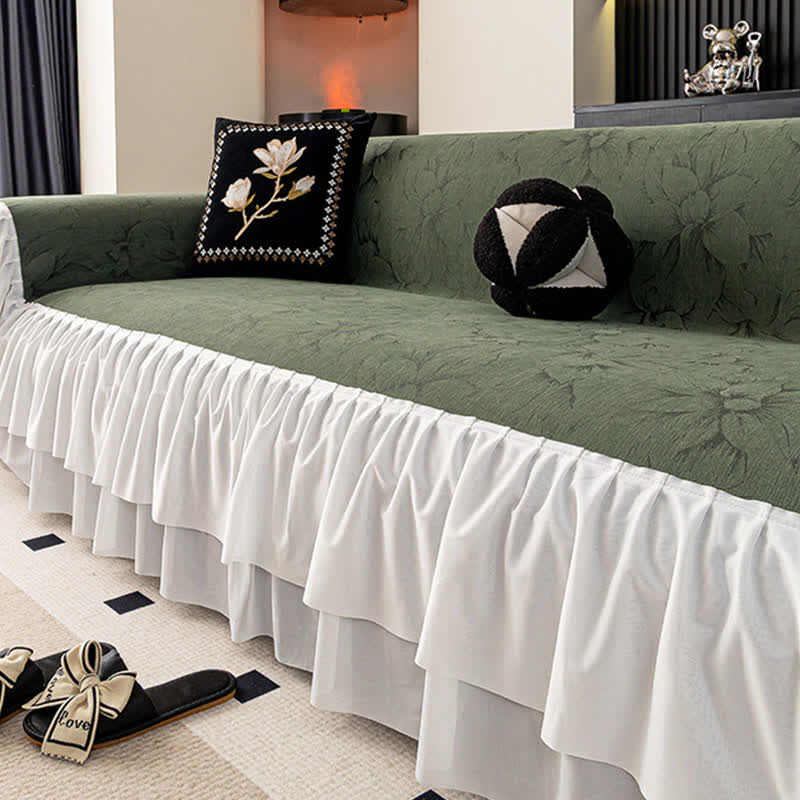 Chenille Lily Ruffle Sofa Protector - Green - 71" x 134" - image 8