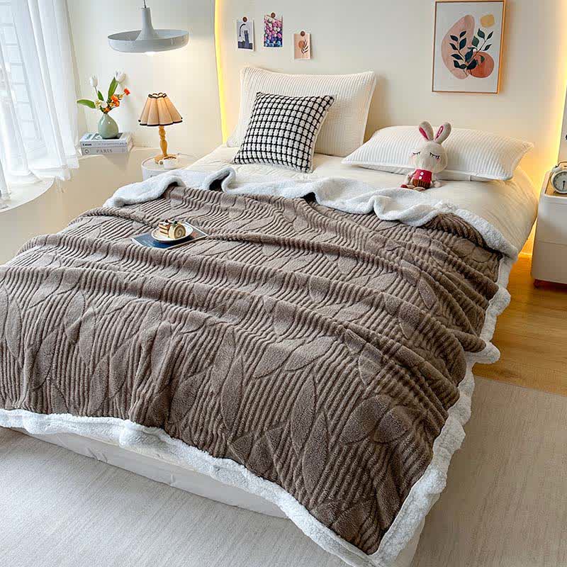 Leaf Textured Sherpa Throw Blanket - Brown - Queen - image 7