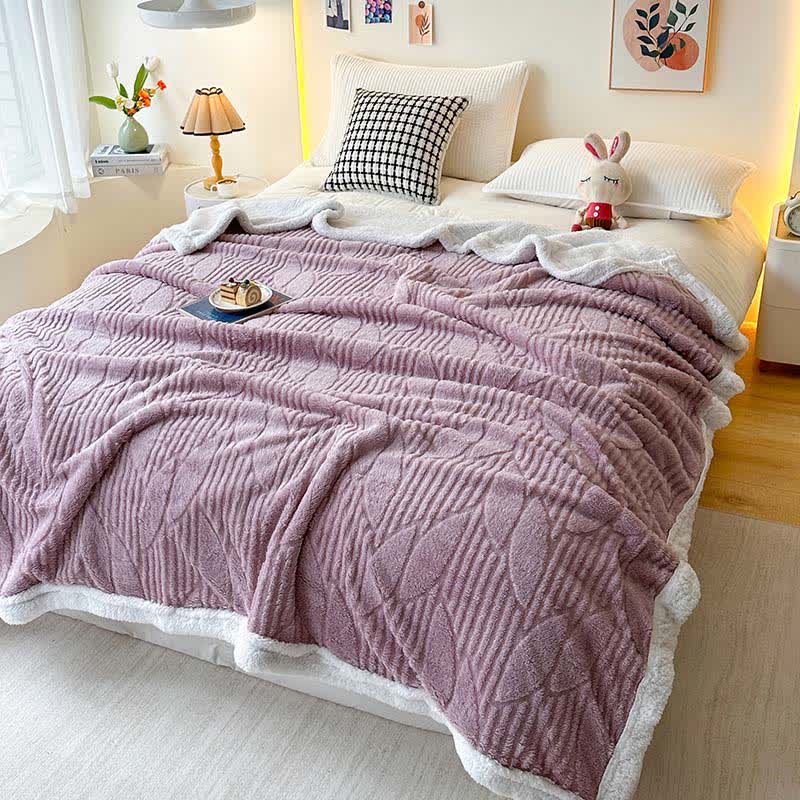 Leaf Textured Sherpa Throw Blanket - Purple - Queen - image 8