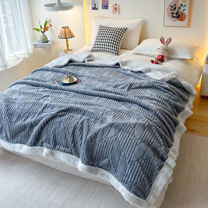 Leaf Textured Sherpa Throw Blanket - Grey - Queen - image 9