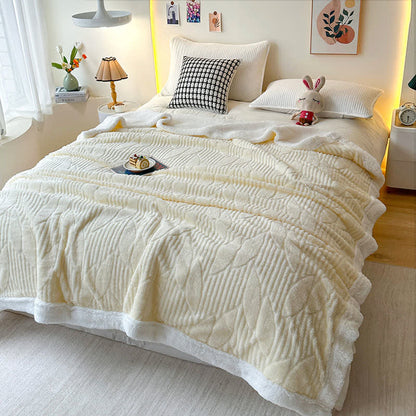 Leaf Textured Sherpa Throw Blanket - Beige - Queen - image 0