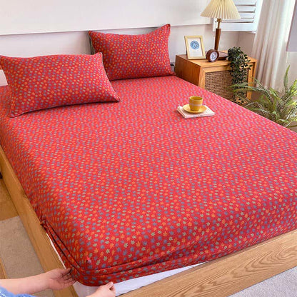 Maple Leaf Cotton Gauze Fitted Sheet - Sheet with 2PCS Pillowcases - Queen - image 0