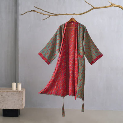Maple Leaf Organic Cotton Kimono Robe - Green - 2XL - image 14