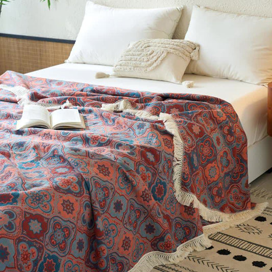 Vintage Jacquard Cotton Linen Tassel Quilt - Queen - image 0