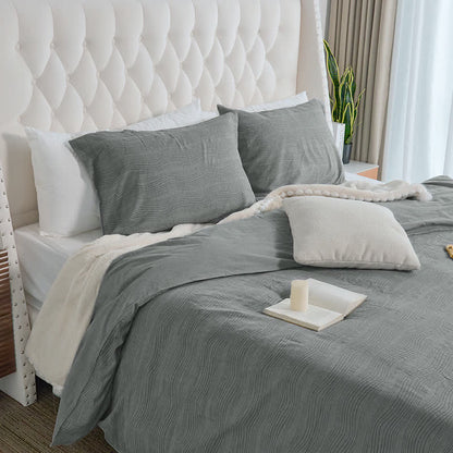 Neutral Wave Pattern Cotton Bedding Set(3PCS) - Cal King - image 0