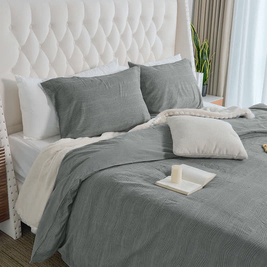 Neutral Wave Pattern Cotton Bedding Set(3PCS) - Cal King - image 0