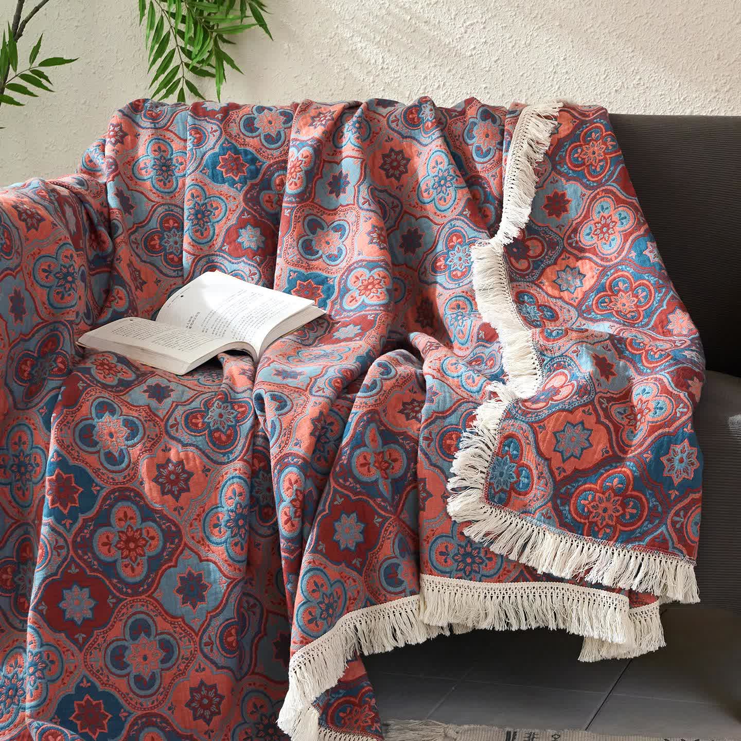 Vintage Jacquard Cotton Linen Tassel Quilt - image 1