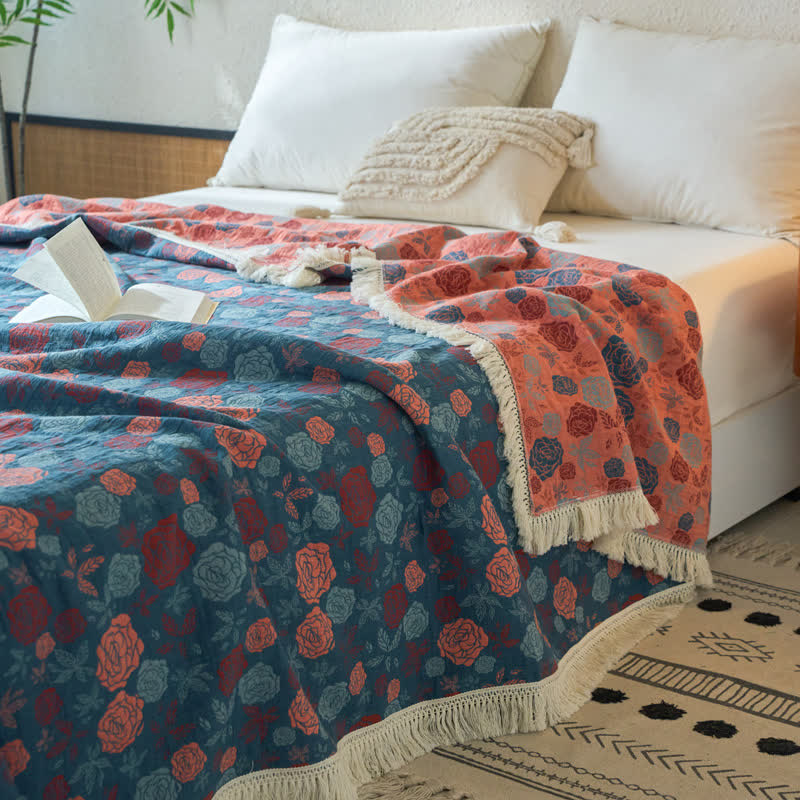 Rose Jacquard Cotton Linen Reversible Quilt - Queen - image 0