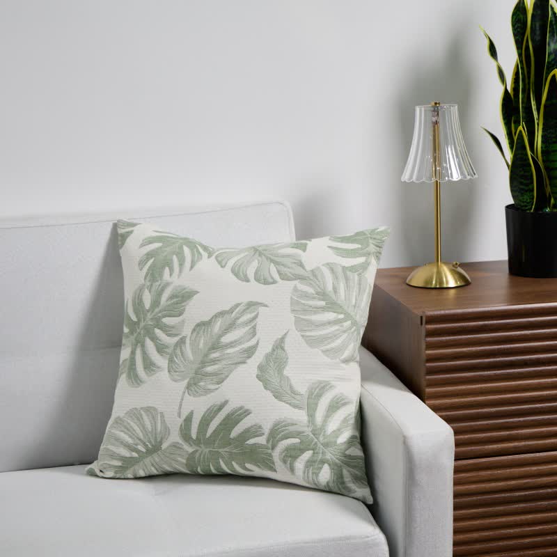 Monstera Cotton Gauze Jacquard Square Pillowcases(2PCS) - 2x Light Green - 18" x 18" - image 2