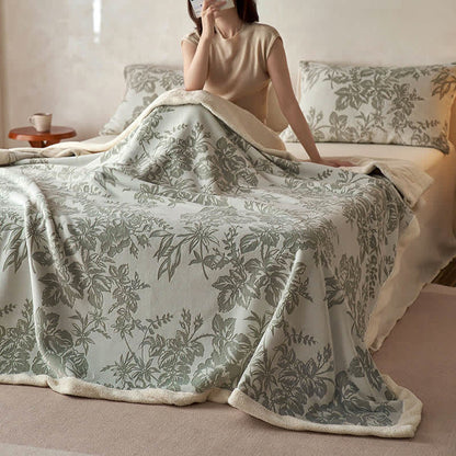 Botanical Floral Jacquard Warm Throw Blanket - Green - Queen - image 8