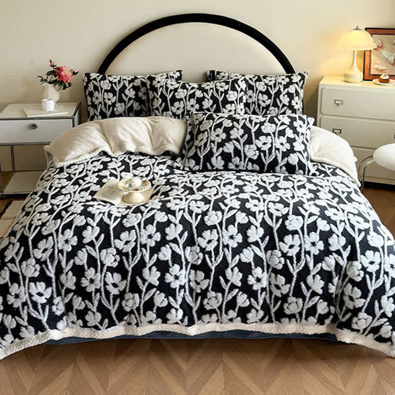 Floral Warm Duvet Cover Blanket - 2Pcs Pillowcases - Black - 19" x 29" - image 2