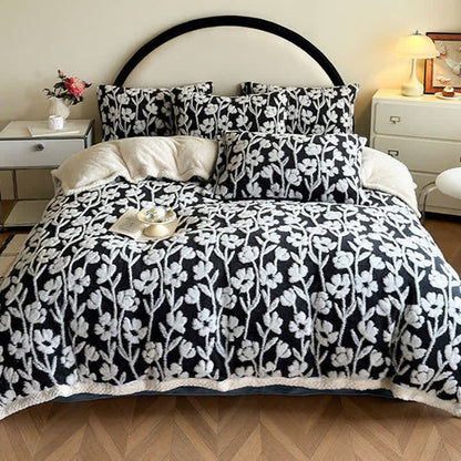 Floral Warm Duvet Cover Blanket - 2Pcs Pillowcases - Black - 19" x 29" - image 2