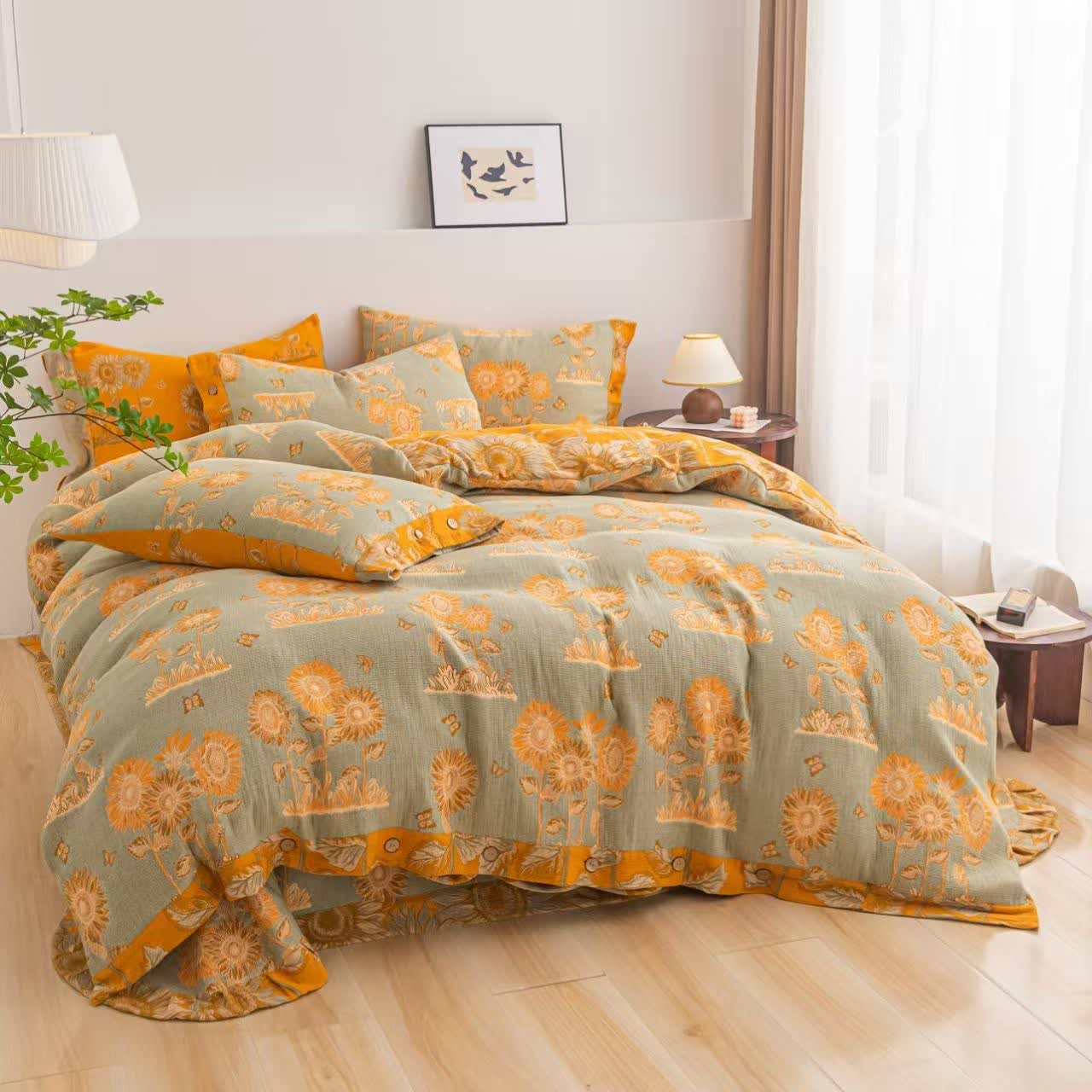Sunflower Cotton Gauze Reversible Bedding Set(4PCS) - King - image 0