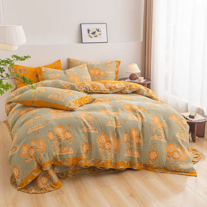 Sunflower Cotton Gauze Reversible Bedding Set(4PCS) - King - image 0