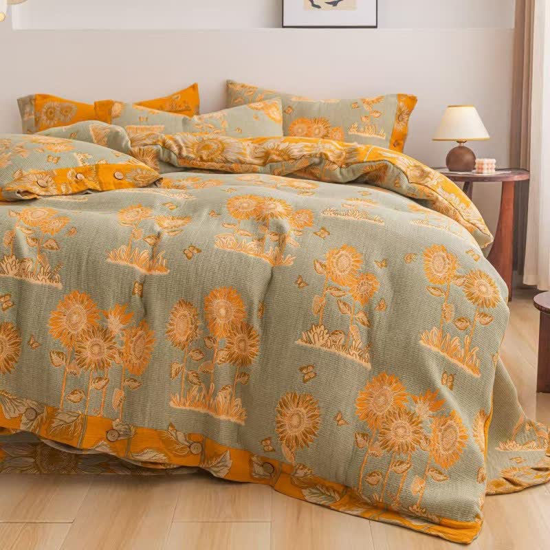 Sunflower Cotton Gauze Reversible Bedding Set(4PCS) - image 1