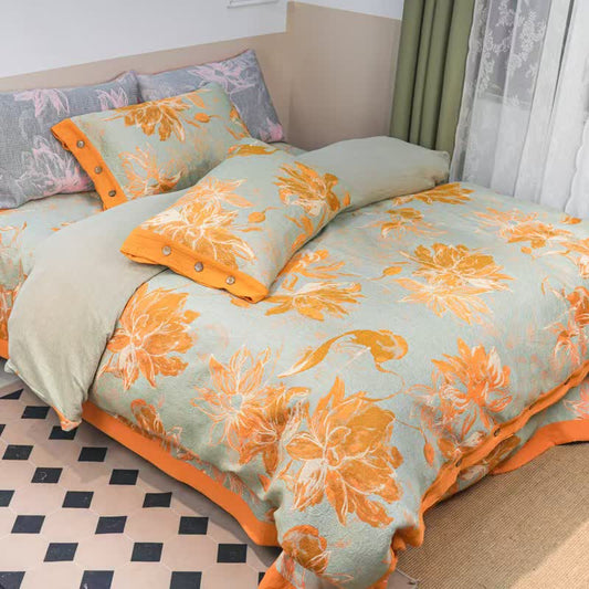 Dahlia Cotton Gauze Bedding Set(4PCS) - Yellow - King - image 0