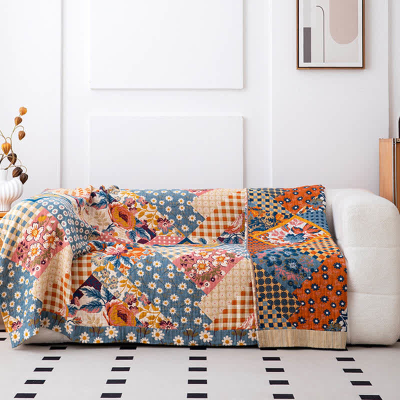 Patchwork Floral Natural Cotton Gauze Quilt - image 3