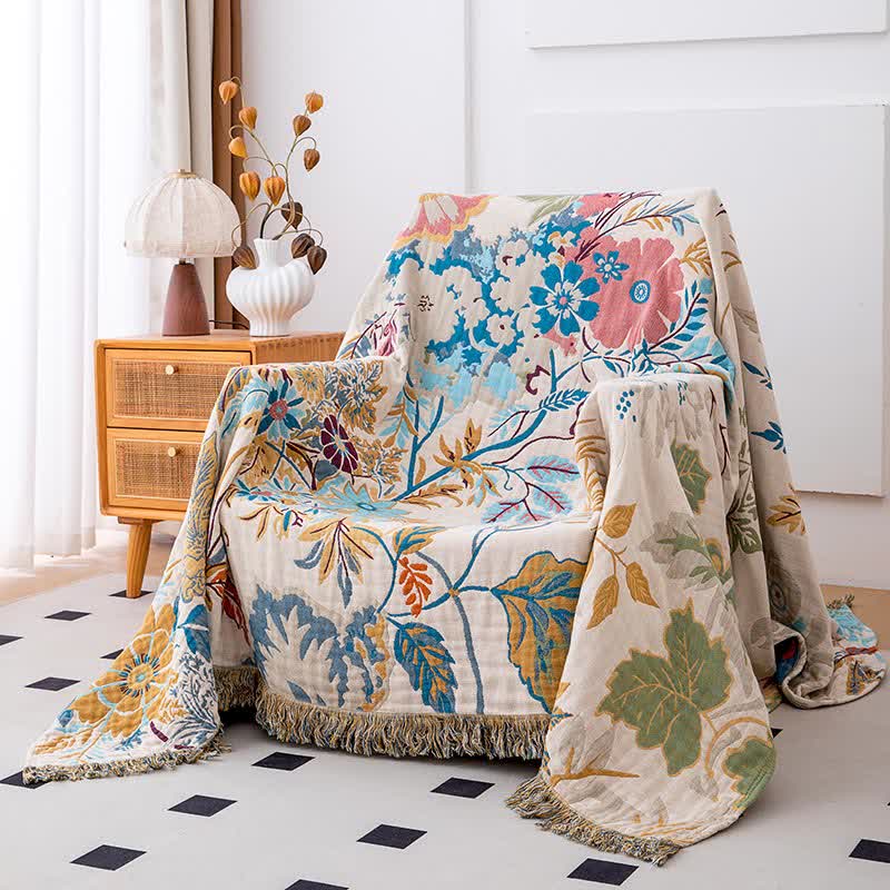 Lush Floral Leaf Natural Cotton Quilt - image 1