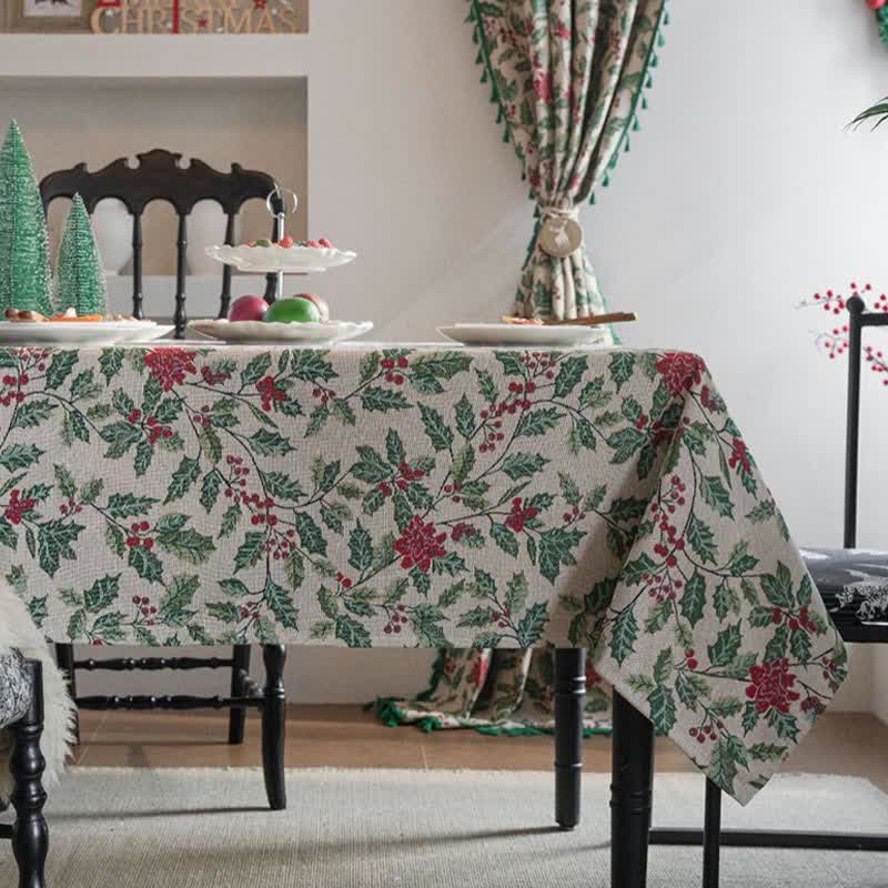 Christmas-inspired Holly Leaf Jacquard Tablecloth - 55" x 102" - image 0