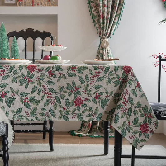 Christmas-inspired Holly Leaf Jacquard Tablecloth - 55" x 102" - image 0
