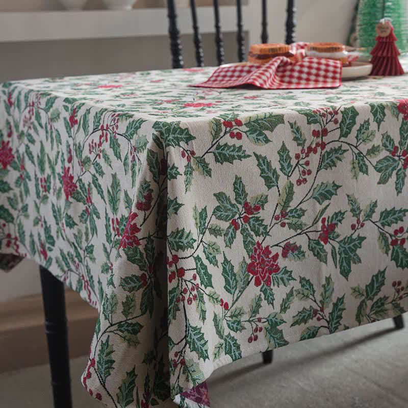 Christmas-inspired Holly Leaf Jacquard Tablecloth - image 7