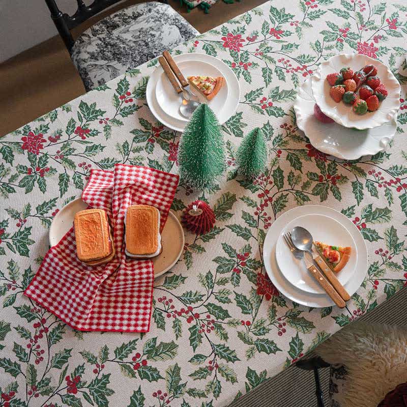 Christmas-inspired Holly Leaf Jacquard Tablecloth - image 6