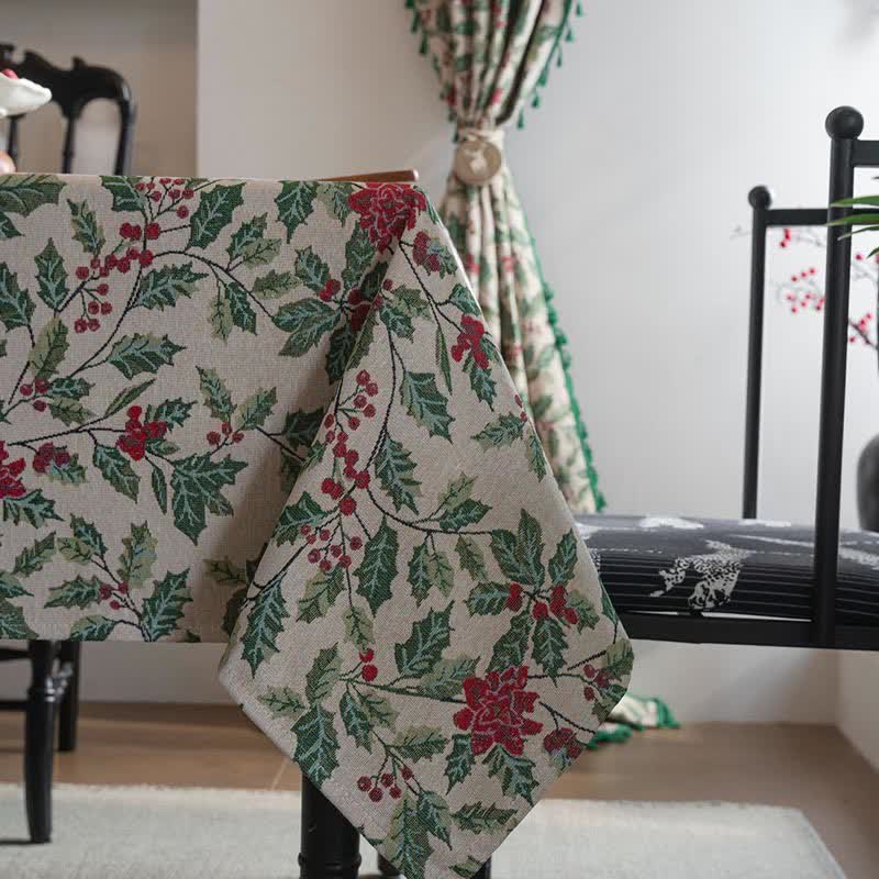 Christmas-inspired Holly Leaf Jacquard Tablecloth - image 9
