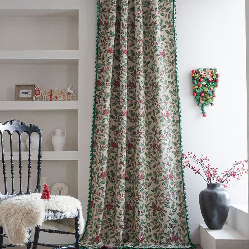 Christmas-inspired Holly Leaf Tassel Curtain - image 1
