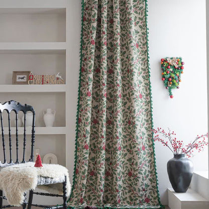 Christmas-inspired Holly Leaf Tassel Curtain - image 1