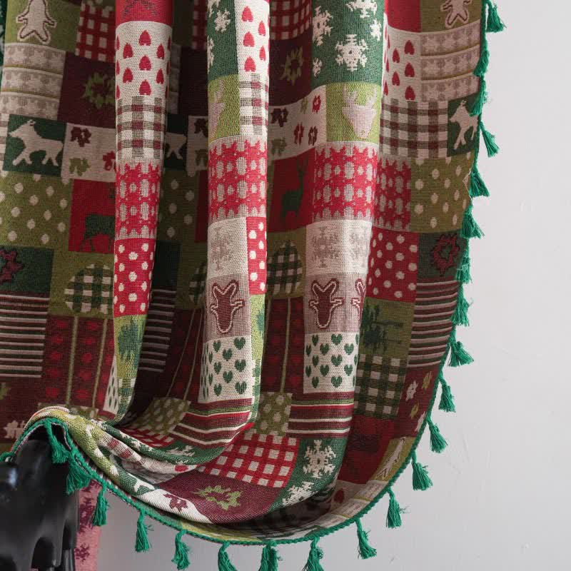 Patchwork Christmas-inspired Print Tassel Curtain - image 6