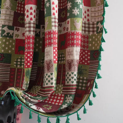 Patchwork Christmas-inspired Print Tassel Curtain - image 6