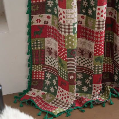 Patchwork Christmas-inspired Print Tassel Curtain - image 5
