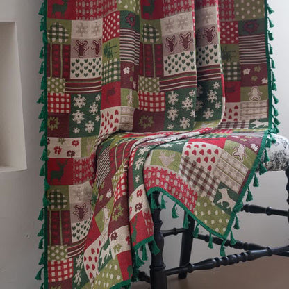 Patchwork Christmas-inspired Print Tassel Curtain - image 4
