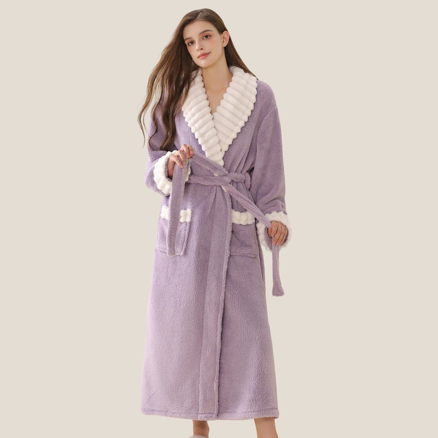 Long Plush Fleece Bathrobe with Pockets - image 5