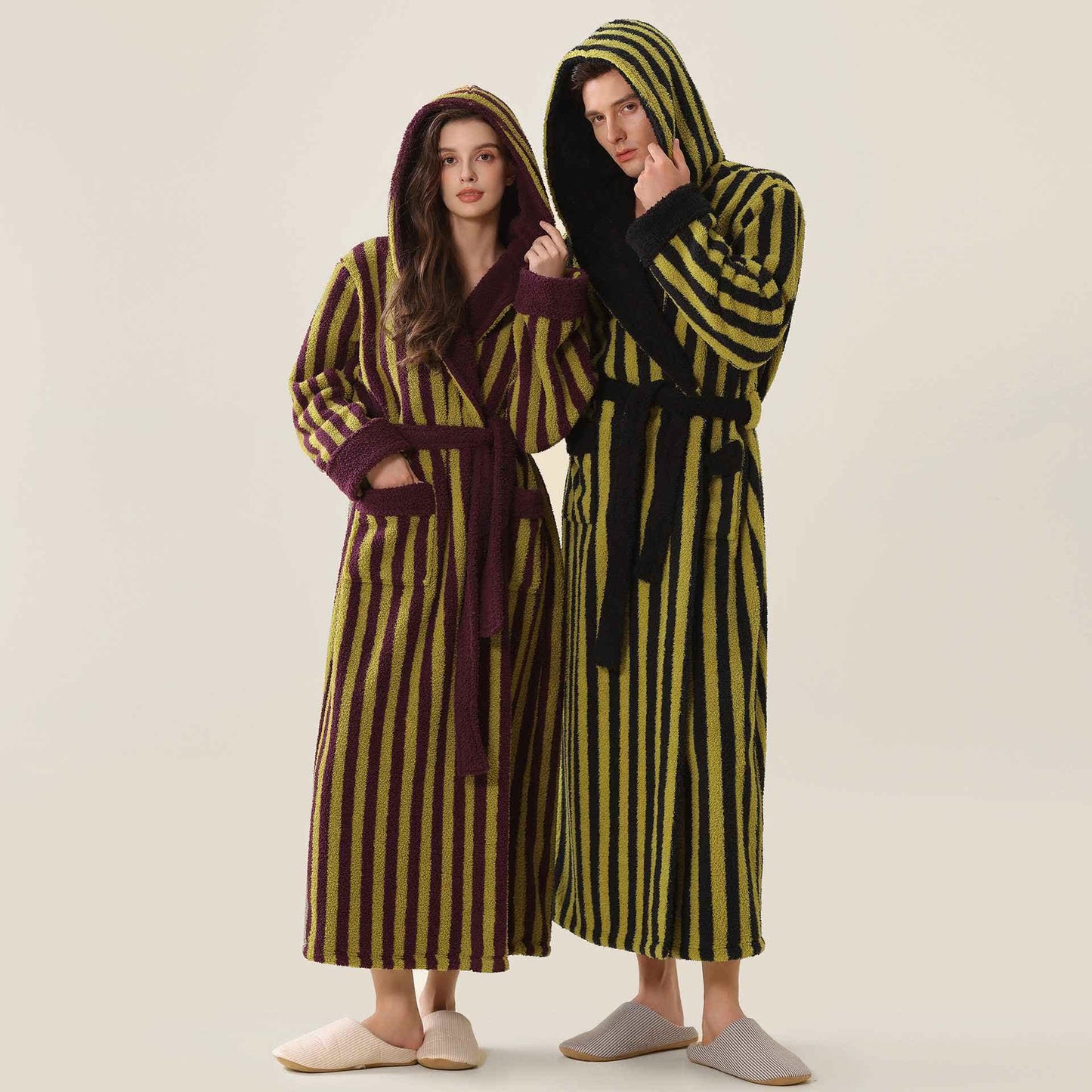 Unisex Striped Hooded Fleece Warm Robe - image 0