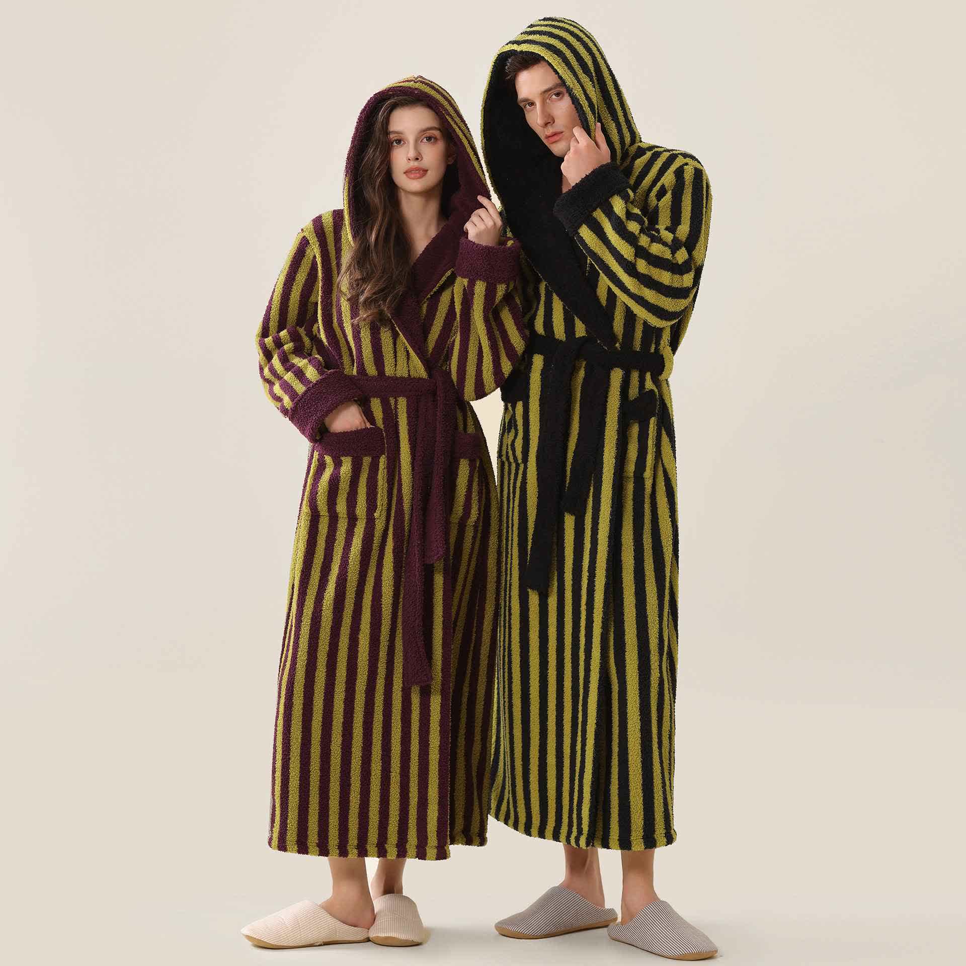 Unisex Striped Hooded Fleece Warm Robe - image 0