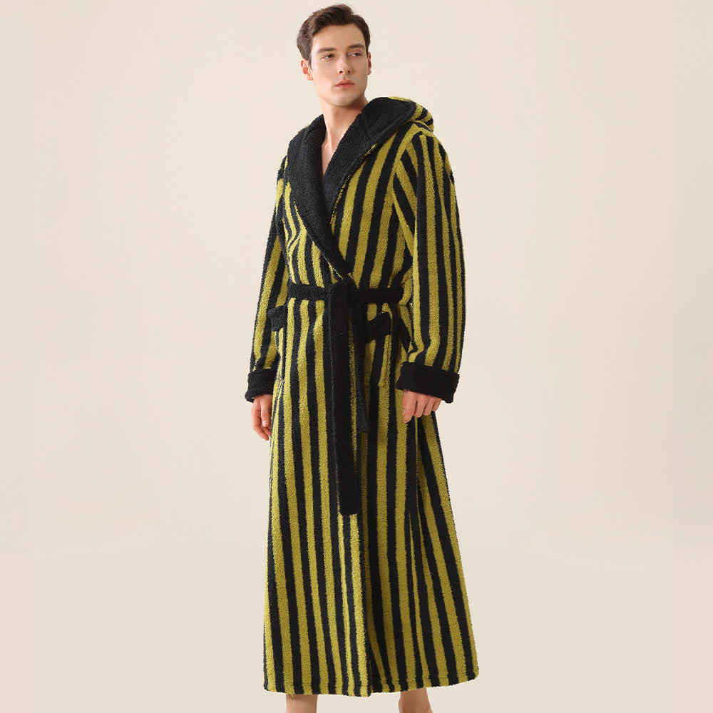 Unisex Striped Hooded Fleece Warm Robe - image 5