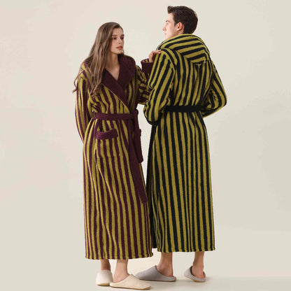 Unisex Striped Hooded Fleece Warm Robe - image 2
