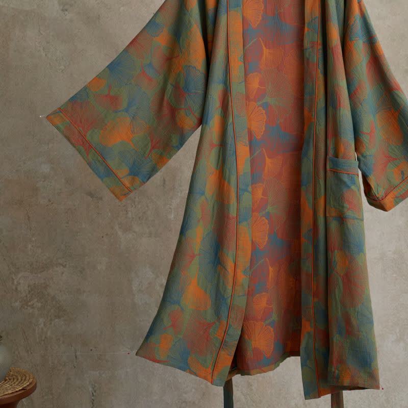 Ginkgo Leaf Print Cotton Kimono Robe - image 2