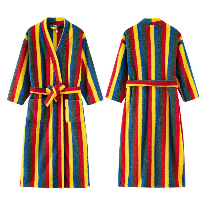 Contrast Stripe Plush Warm Robe - image 1