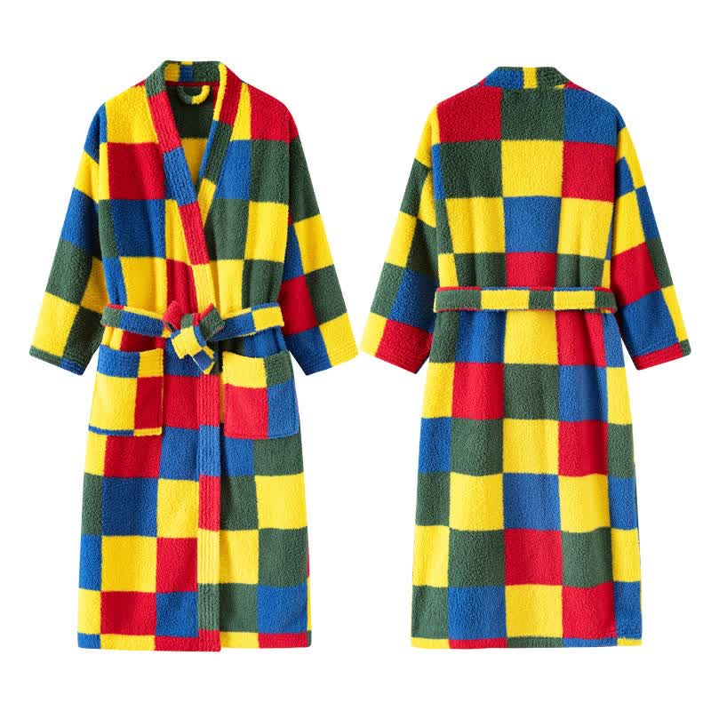 Colorful Plaid Plush Warm Long Robe - image 2