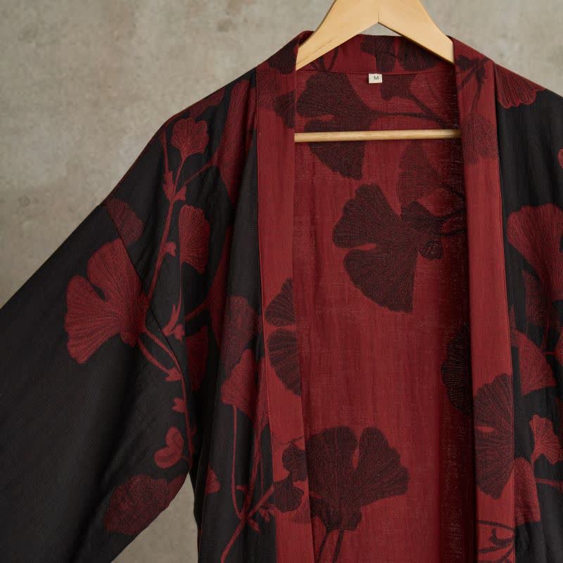 Large Ginkgo Leaf Cotton Kimono Robe - image 4