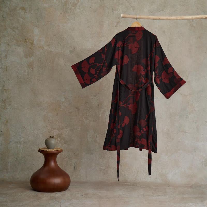 Large Ginkgo Leaf Cotton Kimono Robe - image 3