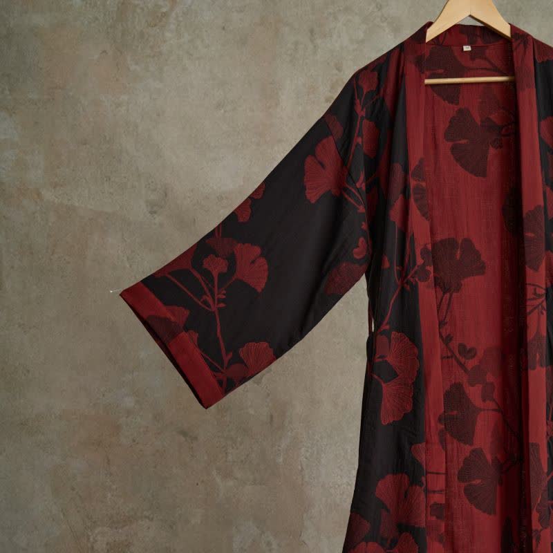 Large Ginkgo Leaf Cotton Kimono Robe - image 5