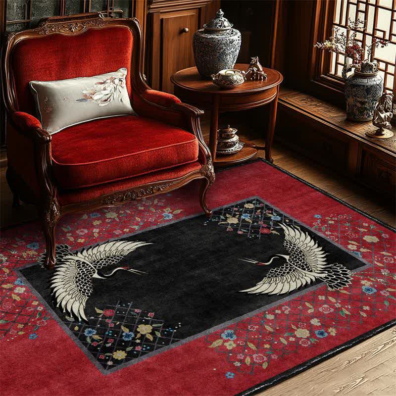 Floral Red-crowned Crane Anti-slip Area Rug - 60" x 96" - image 0